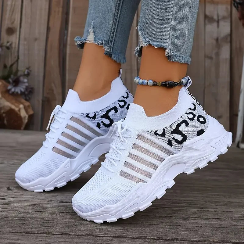 Women's Sneakers with Animal Print Panel and Lace-Up Front - 3