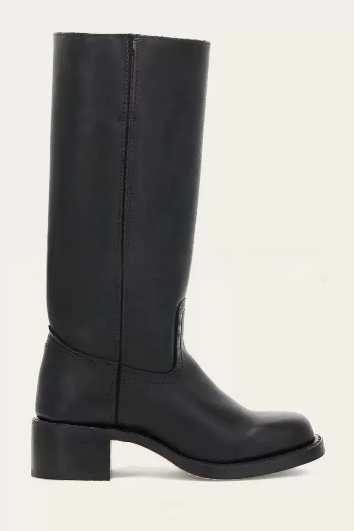 Women's Western Boots with High Shaft and Stacked Heel - Black