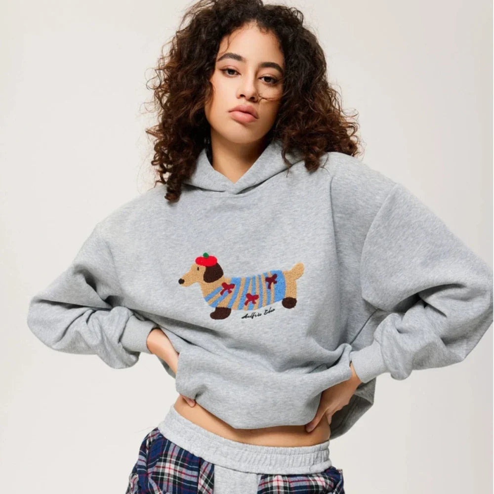 Women's Hoodie with Embroidered Dachshund Design - 2