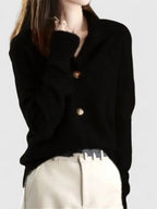 Women's Cardigan Button-Up with Stand Collar - Black
