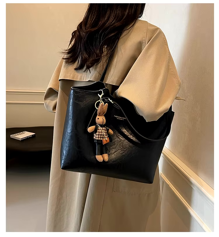 Women's Tote Bag with Detachable Charm and Vintage Finish - 11