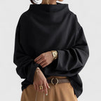 Women's Top High Neck Long Sleeve with Relaxed Silhouette - Black