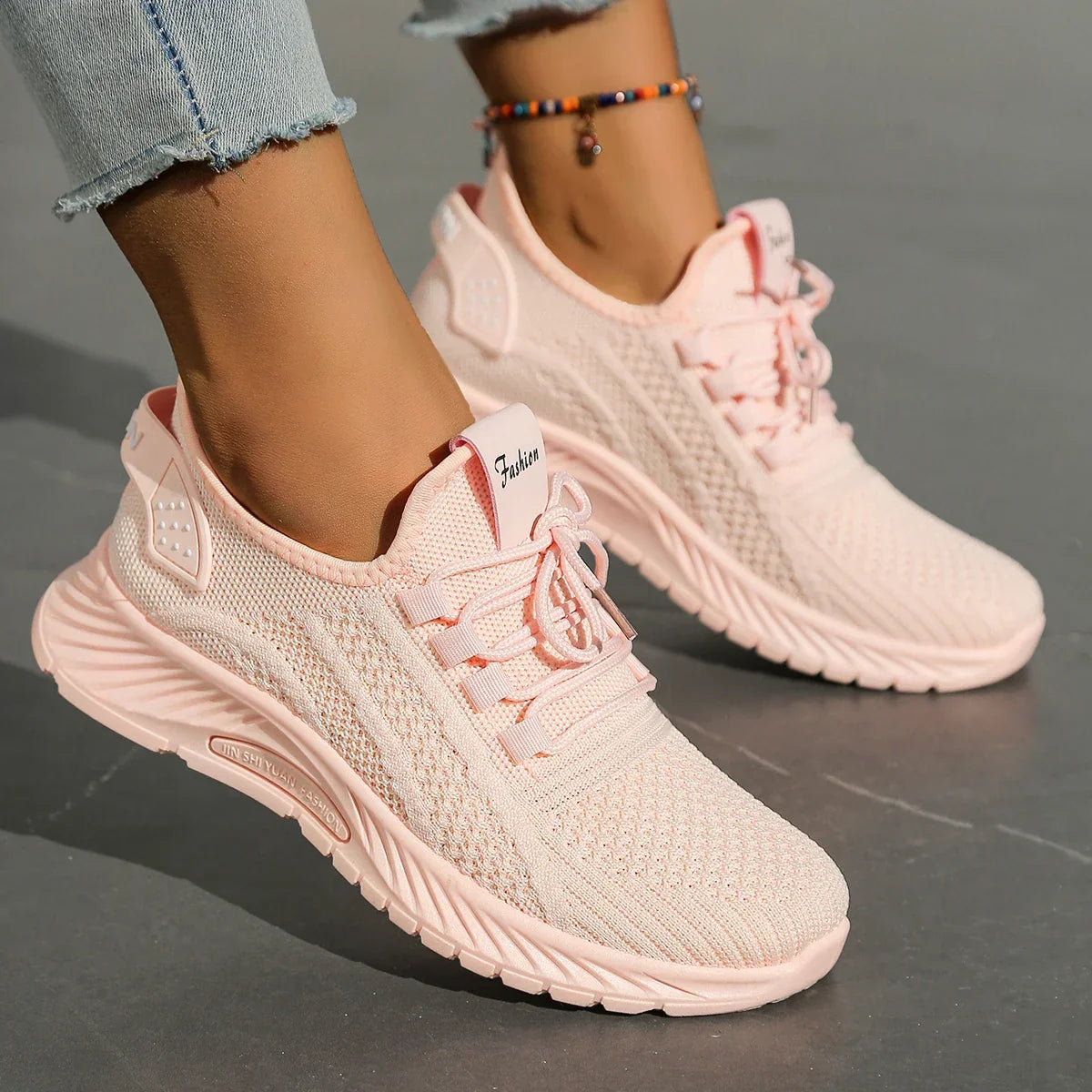 Women's Knit Trainers with Lace-Up Front and Flexible Sole - 2