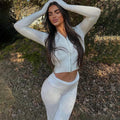 Women's Zip Front Lounge Set with Cropped Top and Flared Trousers - White