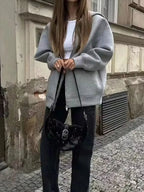 Women's Hooded Zip Jacket with Relaxed Fit and Drop Shoulders - 2