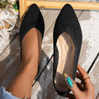 Women's Knit Ballet Flats with Pointed Toe and Stretch Upper - 2