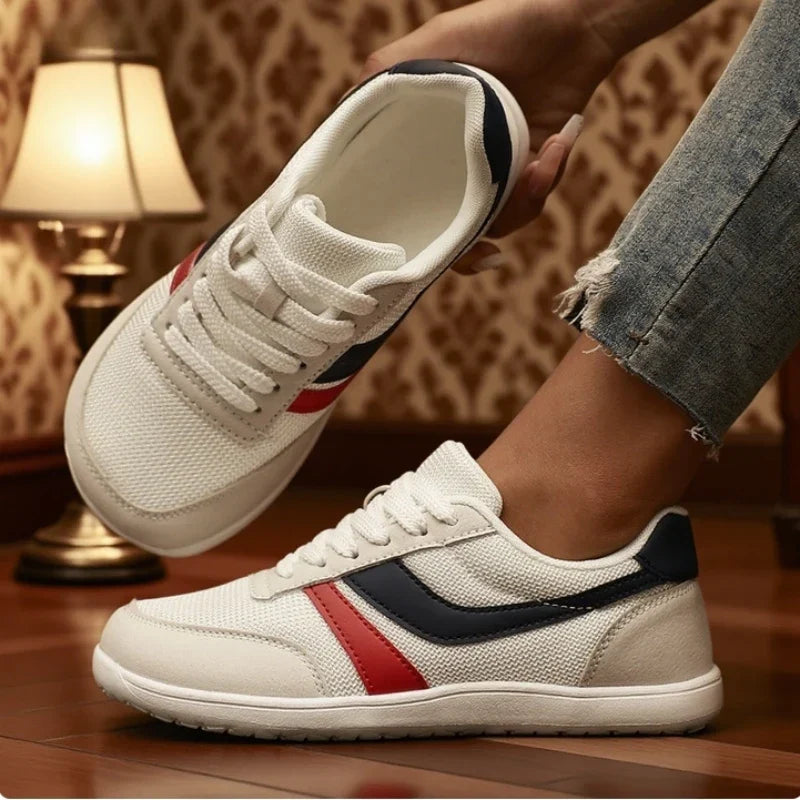 Women's Wide-Fit Canvas Trainers with Lace-Up Front and Flatform Sole - White Blue