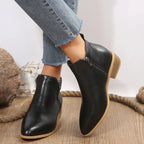 Women's Ankle Boots with Side Zip and Block Heel - 5