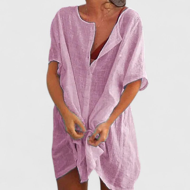 Women's Tunic Dress Relaxed Fit with Short Sleeves - Light Purple