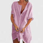 Women's Tunic Dress Relaxed Fit with Short Sleeves - Light Purple