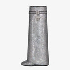 Women's Sparkly Wedge Boots with Crystal-Look Embellishment - Silver