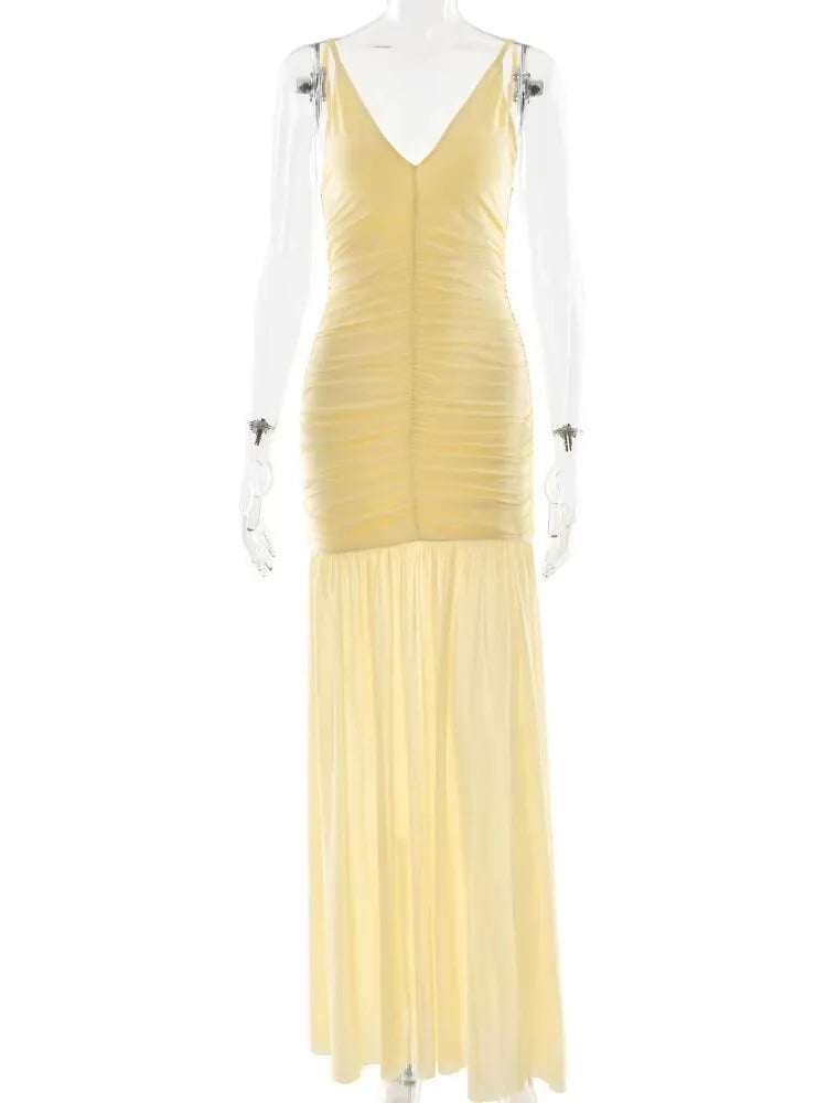Women's Maxi Dress Sleeveless with V-Neck and Ruched Bodice - 7