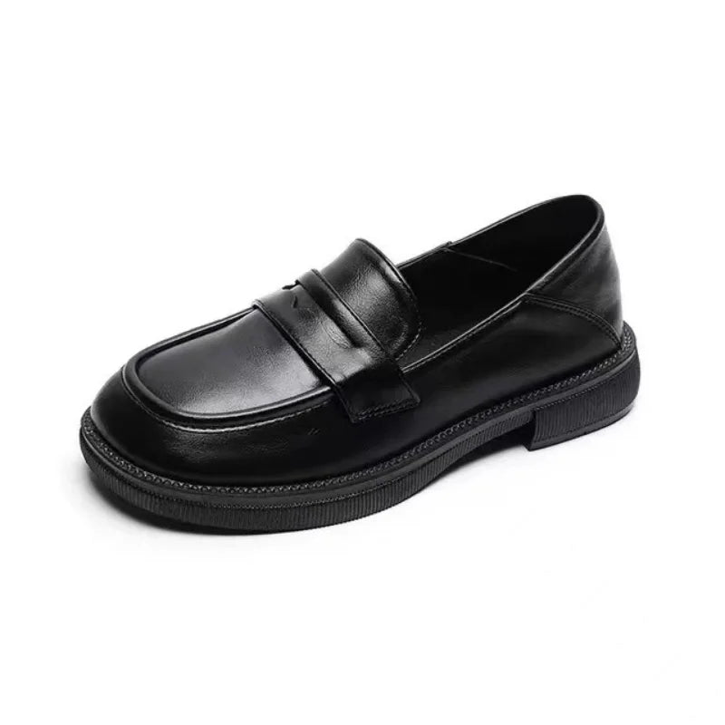 Women's Slip-On Loafers with Round Toe and Low Block Heel - 9