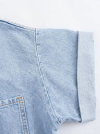 Women's Denim Playsuit with Chest Pockets and Button Front - 10