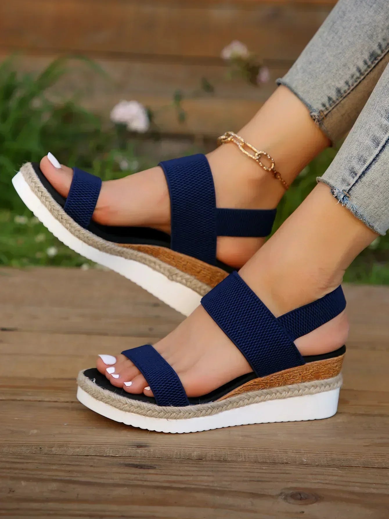 Women's Espadrille Flatform Sandals with Double Strap - 9
