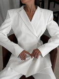 Women's Blazer Coat Backless Wrap Front with Long Sleeves - White