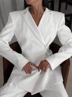 Women's Blazer Coat Backless Wrap Front with Long Sleeves - White