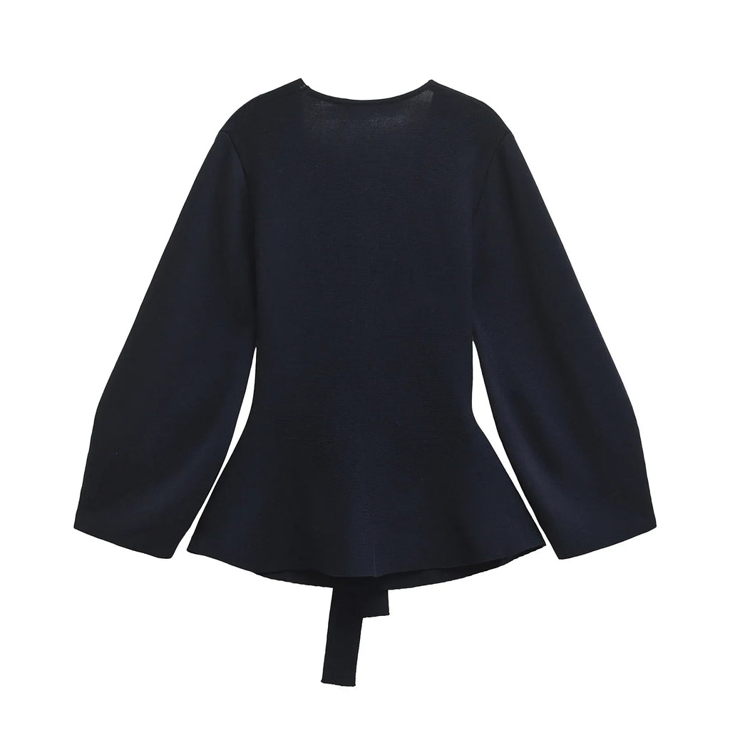 Women's Knit Blazer with Shoulder Pads and Belted Waist - 6