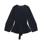 Women's Knit Blazer with Shoulder Pads and Belted Waist - 6
