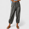 Women's Wide-Leg Trousers with Elastic High Waist - Dark Grey