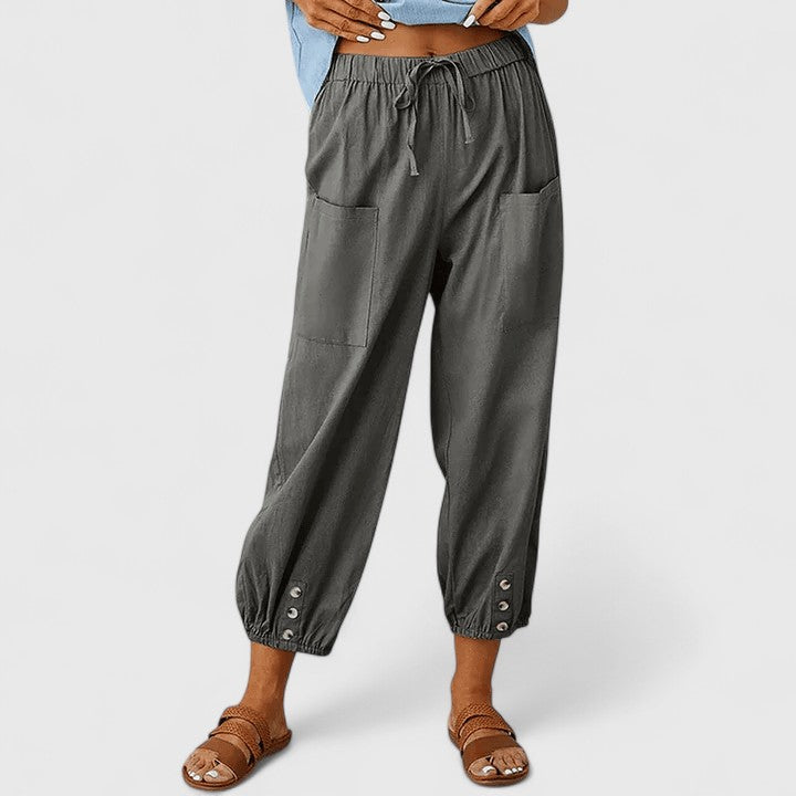 Women's Wide-Leg Trousers with Elastic High Waist - Dark Grey