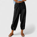 Women's Wide-Leg Trousers with Elastic High Waist - Black