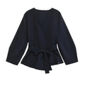 Women's Knit Blazer with Shoulder Pads and Belted Waist - Blue