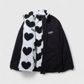 Women's Fleece Jacket with Heart Print and Stand Collar - Black White