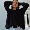Women's Relaxed Fit Ribbed Jumper with Layered Collar - Black