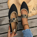 Women's Pointed-Toe Ballet Flats with Elastic Ankle Strap - Black