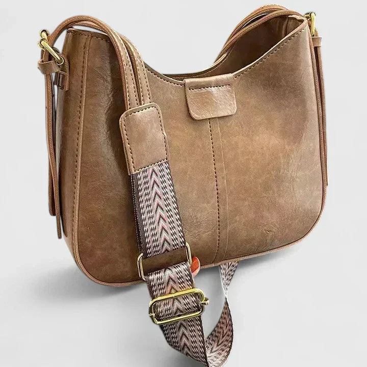 Women's Shoulder Bag with Curved Silhouette and Adjustable Strap - Khaki