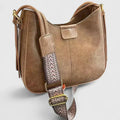 Women's Shoulder Bag with Curved Silhouette and Adjustable Strap - Khaki