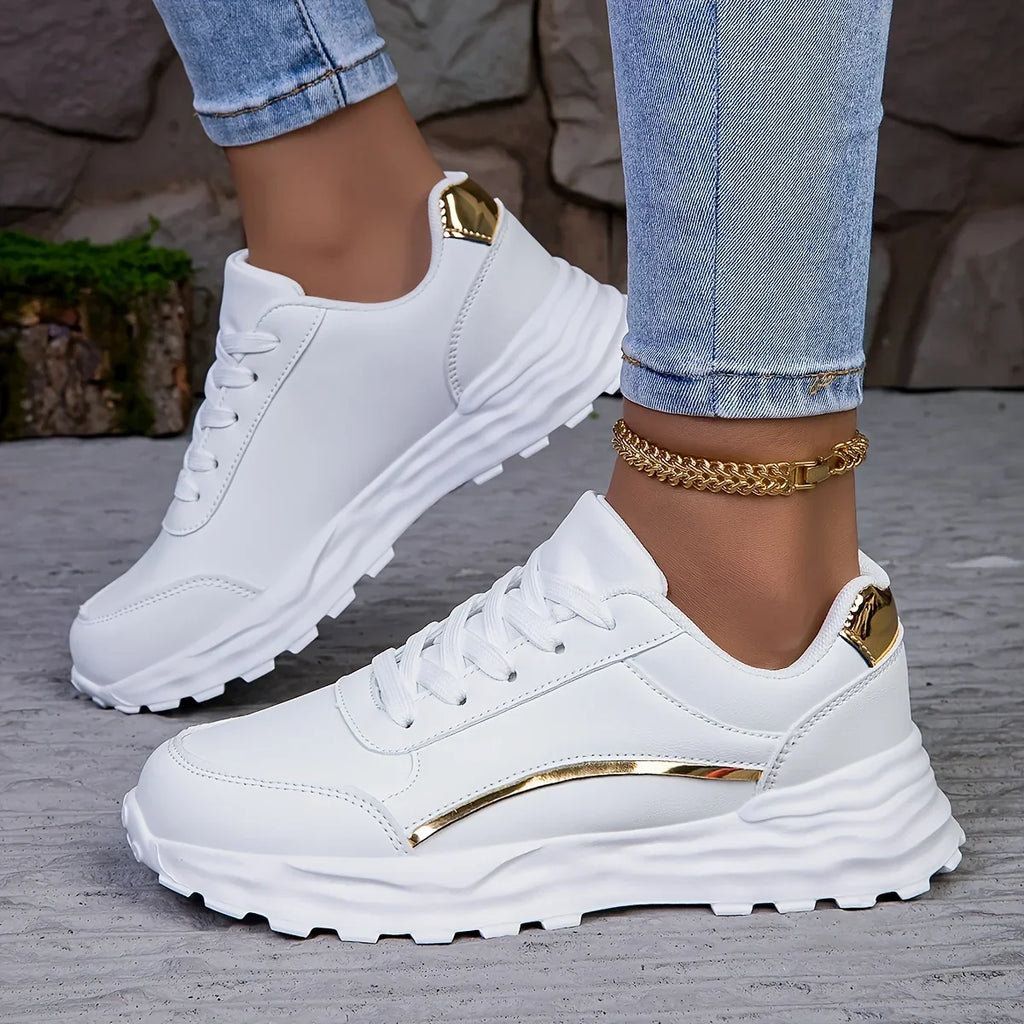 Women's Sneakers with Faux Leather Finish and Metallic Trim - 3