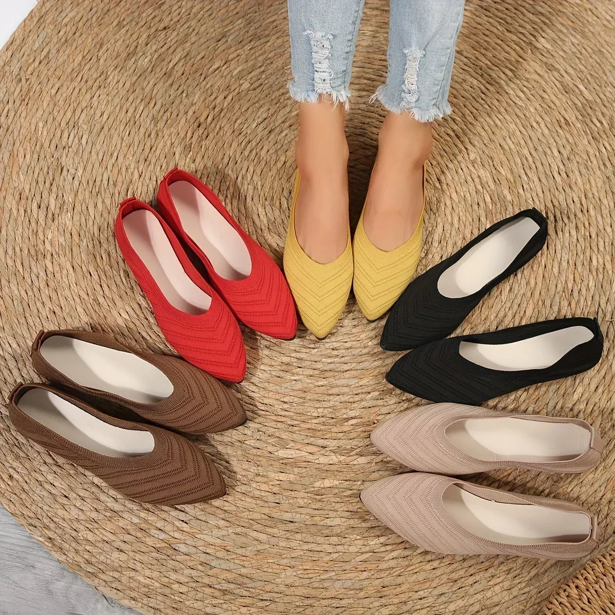 Women's Knit Ballet Flats with Pointed Toe - 3