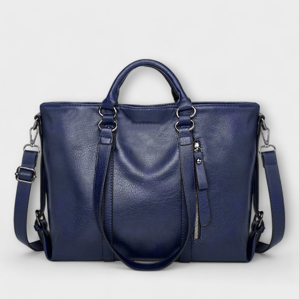 Women's Structured Work Handbag with Adjustable Shoulder Strap - Blue