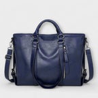 Women's Structured Work Handbag with Adjustable Shoulder Strap - Blue