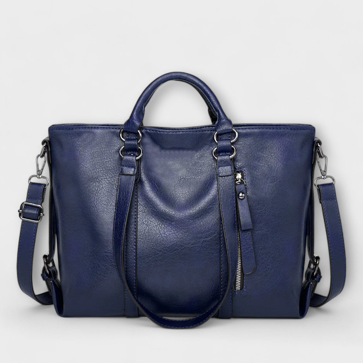 Women's Structured Work Handbag with Adjustable Shoulder Strap - Blue