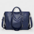 Women's Large Tote Bag with Faux Leather Finish and Twin Handles - Blue