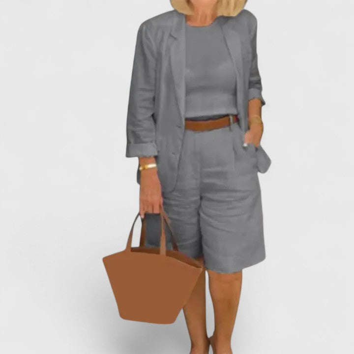 Women's Blazer and Shorts Two-Piece Set with High-Waisted Fit - 6