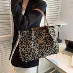 Leopard Print Tote Bag with Gold-Tone Chain Handles - 3