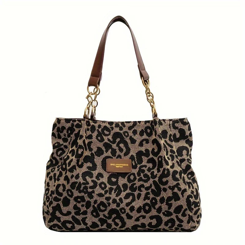 Leopard Print Tote Bag with Gold-Tone Chain Handles - 7