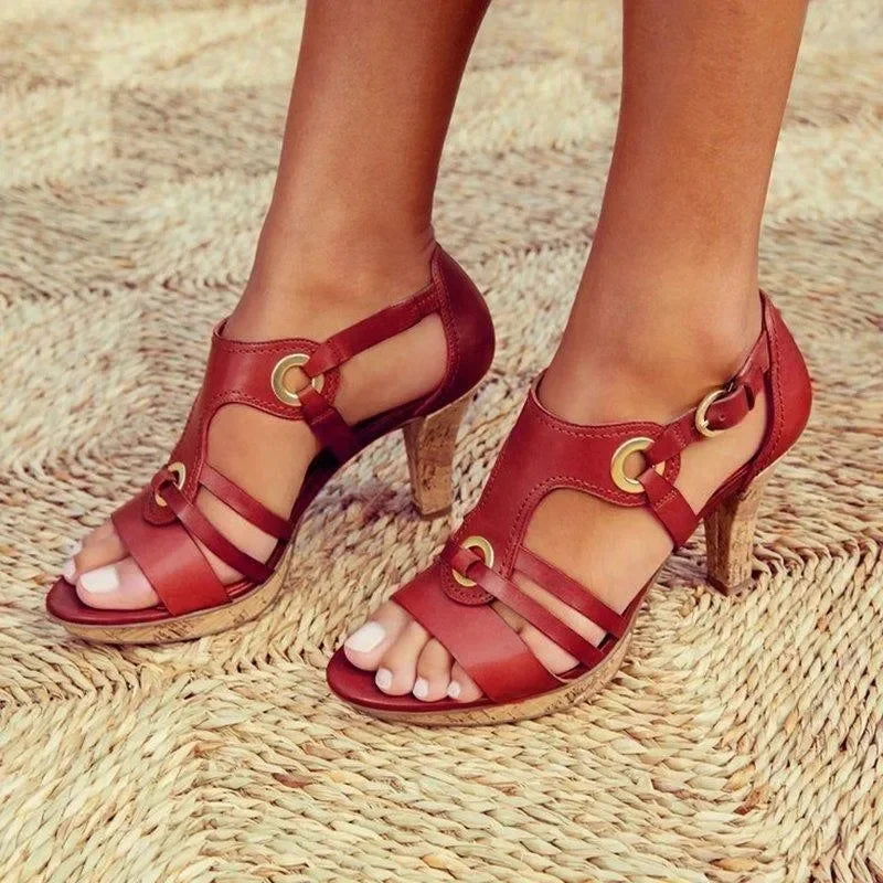Women's T-Strap Sandals with Ring Detail and Block Heel - 10