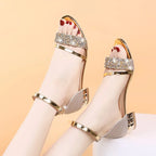 Women's Sandals Open-Toe with Ankle Strap and Low Block Heel - 4