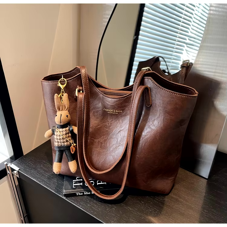 Women's Tote Bag with Detachable Charm and Vintage Finish - 6