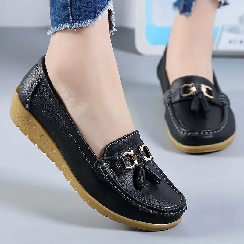 Women's Slip-On Loafers with Tassel Trim and Wedge Sole - 3