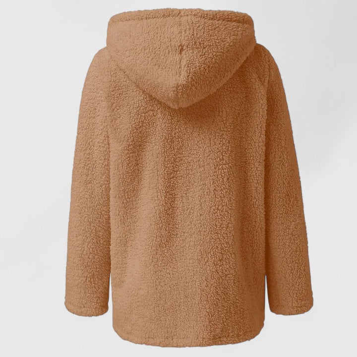 Women's Textured Longline Jacket with Hood and Zip Fastening - 4