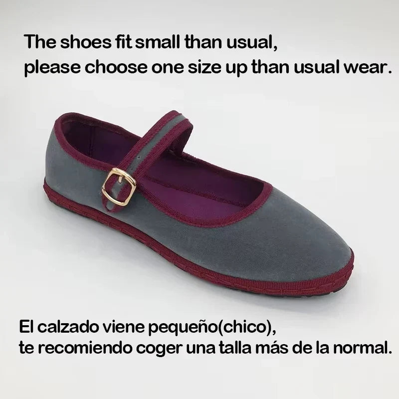 Women's Mary Jane Ballet Flats with Strap Detail - Gray