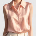 Women's Sleeveless Blouse with Collar and Button-Up Front - Pink