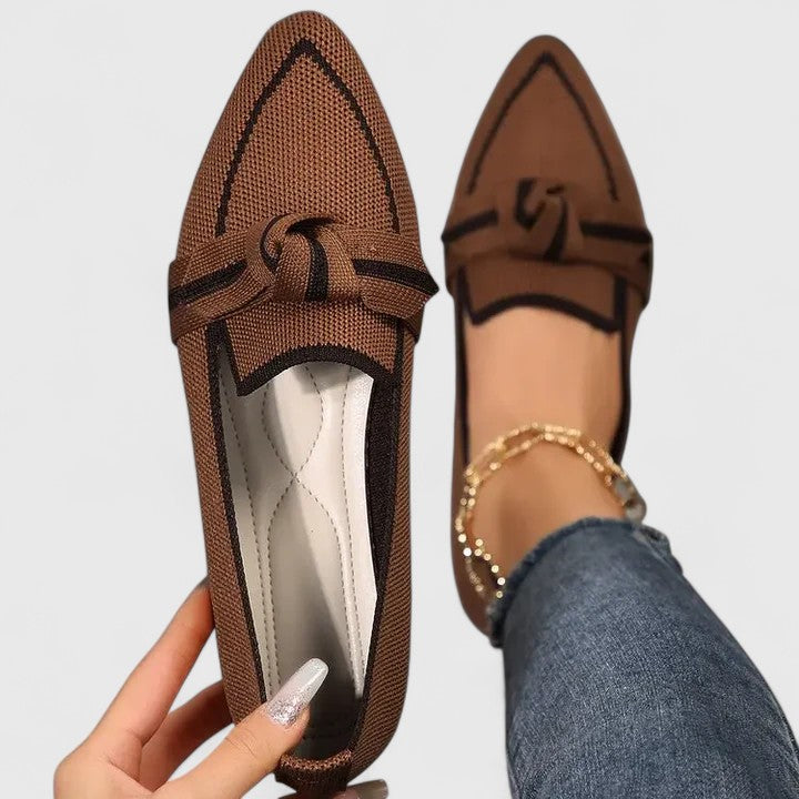 Women's Loafers with Knot Detail and Pointed Toe - Khaki