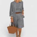 Women's Blazer and Shorts Two-Piece Set with High-Waisted Fit - Grey